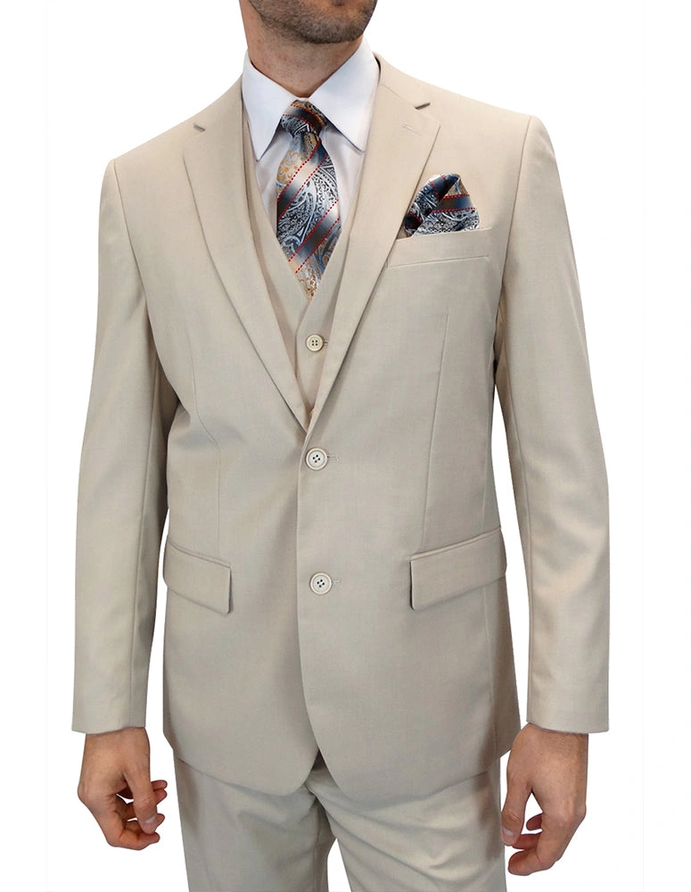 Traje Tan de 3 piezas: Elegancia Clásica, Corte Perfecto. TS2V. ¡Impecable para cualquier ocasión!